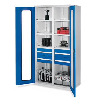 Kappes Schwerlastschränke mit Mitteltrennwand 1950x1000x600mm Sichtfenstertüren Modell 52 enzianblau-Beschreibung lesen