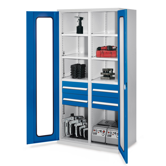Kappes Schwerlastschränke mit Mitteltrennwand 1950x1000x600mm Sichtfenstertüren Modell 52 enzianblau-Beschreibung lesen
