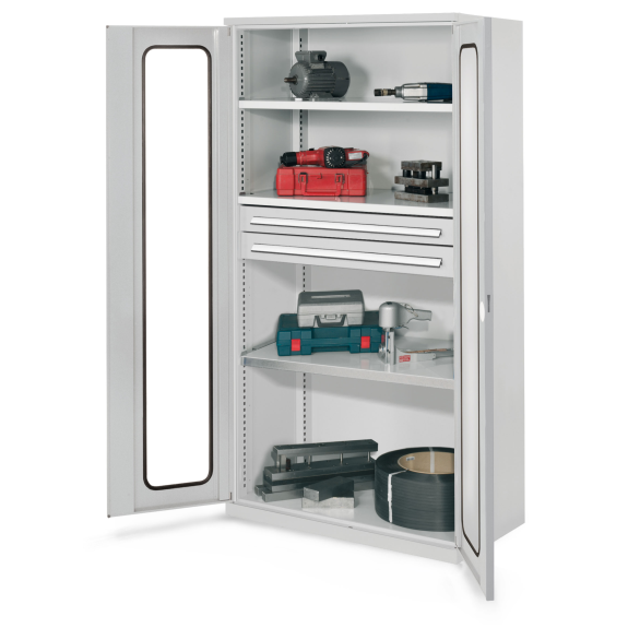 Schwerlastschrank ohne Mitteltrennwand mit Sichtfenstertüren 1950x1000x600mm-Beschreibung lesen