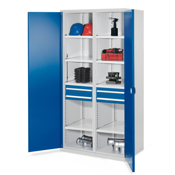 Kappes Schwerlastschränke mit Mitteltrennwand 1950x1000x600mm Doppelwandtüren Modell 56 enzianblau-Beschreibung lesen
