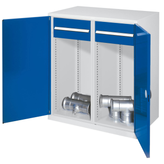 Kappes Schwerlast-Beistellschränke mit Mitteltrennwand 1110x1000x600mm Doppelwandtüren Modell 75 enzianblau-Beschreibung lesen