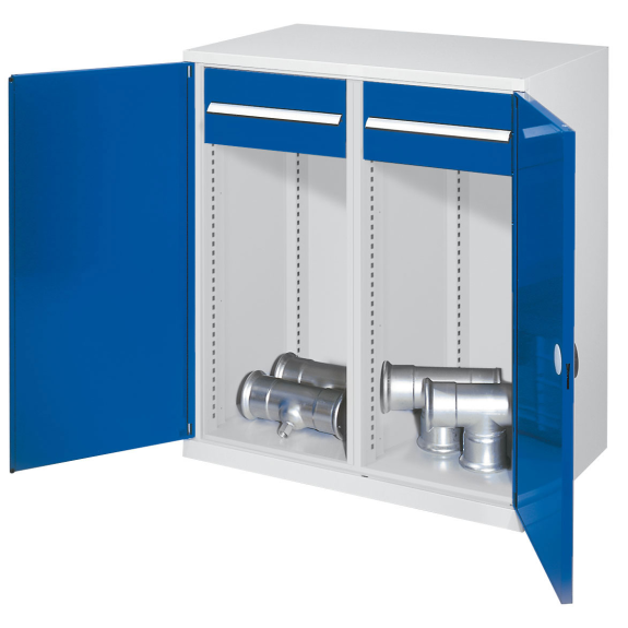 Kappes Schwerlast-Beistellschränke mit Mitteltrennwand 1110x1000x600mm Doppelwandtüren Modell 75 enzianblau-Beschreibung lesen
