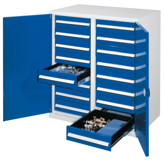 Kappes Schwerlast-Beistellschränke mit Mitteltrennwand 1110x1000x600mm Doppelwandtüren Modell 72 enzianblau-Beschreibung lesen