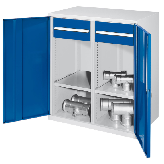 Kappes Schwerlast-Beistellschränke mit Mitteltrennwand 1110x1000x600mm Vollblechtüren Modell 77 enzianblau-Beschreibung lesen