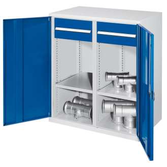 Kappes Schwerlast-Beistellschränke mit Mitteltrennwand 1110x1000x600mm Vollblechtüren Modell 77 enzianblau-Beschreibung lesen