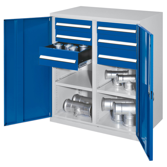 Kappes Schwerlast-Beistellschränke mit Mitteltrennwand 1110x1000x600mm Vollblechtüren Modell 71 enzianblau-Beschreibung lesen