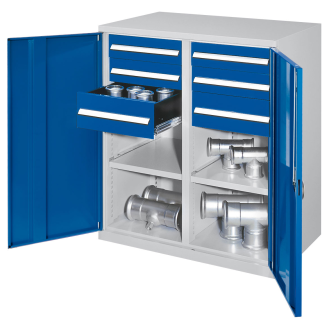 Kappes Schwerlast-Beistellschränke mit Mitteltrennwand 1110x1000x600mm Vollblechtüren Modell 71 enzianblau-Beschreibung lesen
