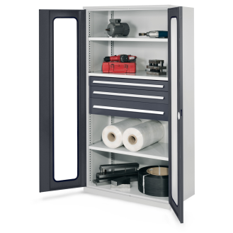 Robuster Schrank ohne Mitteltrennwand mit Sichtfenstertüren 1950x1000x600mm-Beschreibung lesen
