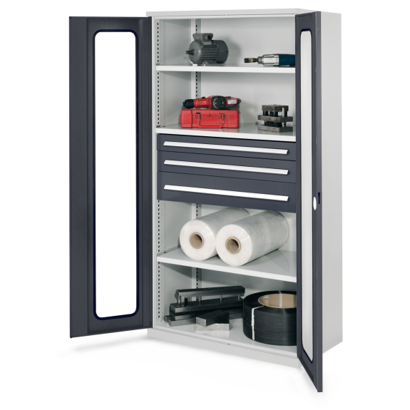 Robuster Schrank ohne Mitteltrennwand mit Sichtfenstertüren 1950x1000x600mm-Beschreibung lesen