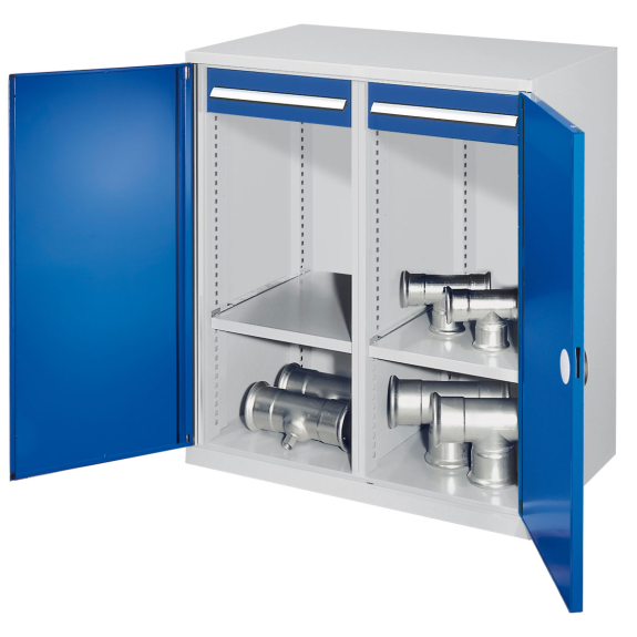 Kappes Schwerlast-Beistellschränke mit Mitteltrennwand 1110x1000x600mm Doppelwandtüren Modell 73 enzianblau-Beschreibung lesen