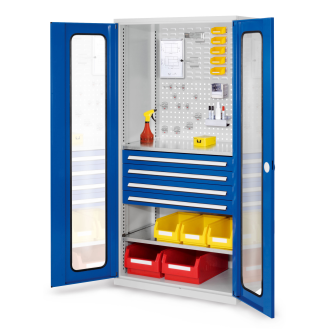 Kappes RasterPlan Schubladenschränke 1950x1000x600mm Sichtfenstertüren Modell 33 enzianblau-Beschreibung lesen