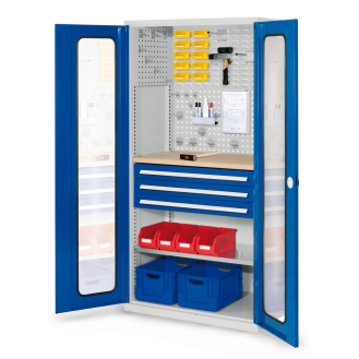 Kappes RasterPlan Schubladenschränke 1950x1000x600mm Sichtfenstertüren Modell 35 enzianblau-Beschreibung lesen