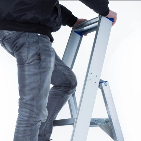 ASC Eurostairs Stufenstehleiter einseitig eloxiert mit Plattform 8 Stufen-Beschreibung lesen