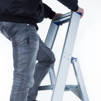 ASC Eurostairs Stufenstehleiter einseitig eloxiert mit Plattform 8 Stufen-Beschreibung lesen