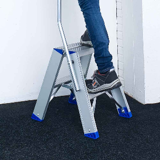 ASC Eurostairs Stufenstehleiter zweiseitig eloxiert mit Bügel 9 Stufen!REPLACEME!-Beschreibung lesen