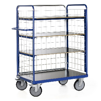Protaurus Etagenwagen F600 mit 4 Ladeflächen und 3 Gitterwänden 1500mm hoch 1000x700mm-Beschreibung lesen