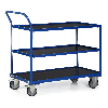Protaurus Tischwagen F300 mit Bordkante 3 Ladeflächen und schräg abgewinkeltem Schiebegriff 850x500mm