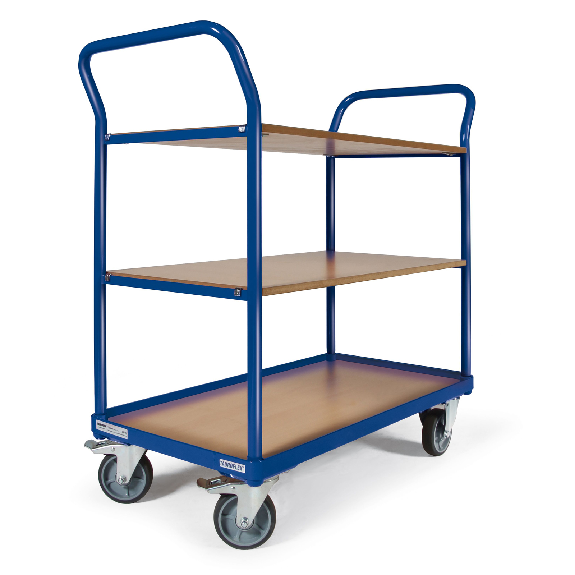 Protaurus Etagenwagen F250 mit 2 Schiebegriffen und 3 Ladeflächen 850x500mm mit Bordkante unten-Beschreibung lesen