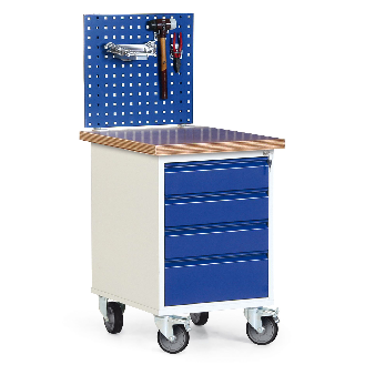 Protaurus Werkstatt-Rollcontainer mit 4 Schubladen, 35mm Multiplexplatte und Lochplatte-Beschreibung lesen