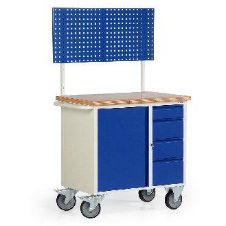 Protaurus Werkbankwagen Serie 300 mit Schrankfach, 4 Schubladen und Schlitzplatte 710mm hoch-Beschreibung lesen