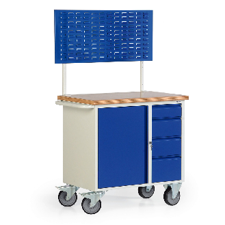 Protaurus Werkbankwagen Serie 300 mit Schrankfach, 4 Schubladen und Lochplatte, 710mm hoch-Beschreibung lesen