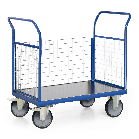 Protaurus Plattformwagen F600 mit 3 Gitterwänden ohne Bordkante 1000x700mm-Beschreibung lesen