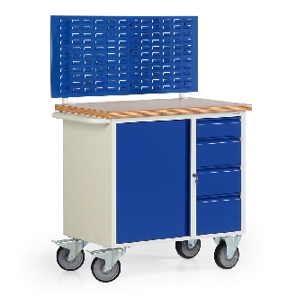 Protaurus Werkbankwagen Serie 300 mit Schrankfach, 4 Schubladen und Schlitzplatte-Beschreibung lesen