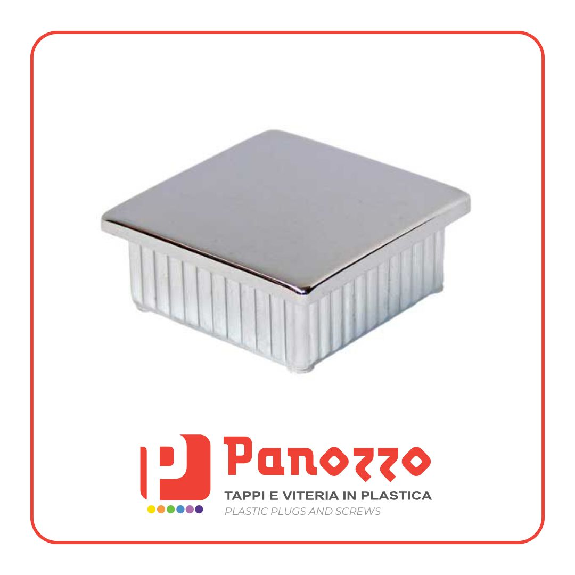 TAPPO COPRITESTA CROMATO 40X40-1.5 mm PER TUBI QUADRATI - Il prezzo viene calcolato su multipli di 10 pz.-Leggi tutto