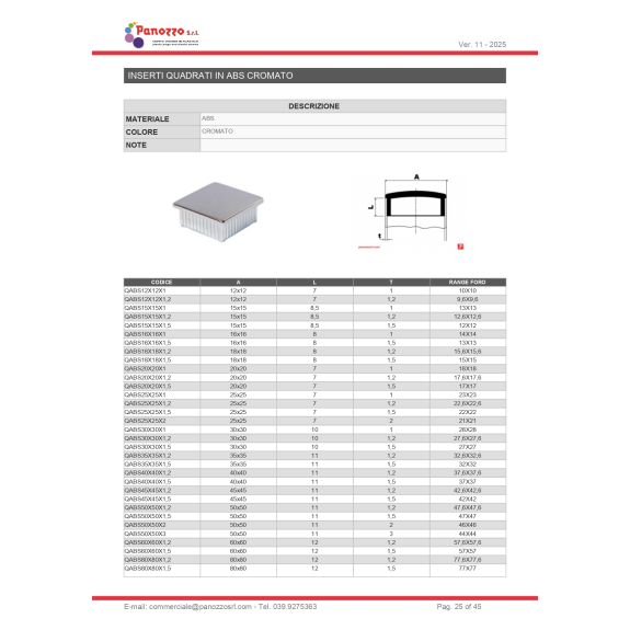 TAPPO COPRITESTA CROMATO 40X40-1.5 mm PER TUBI QUADRATI - Il prezzo viene calcolato su multipli di 10 pz.-Leggi tutto