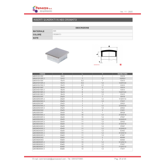 TAPPO COPRITESTA CROMATO 50X50-1.5 mm PER TUBI QUADRATI - Il prezzo viene calcolato su multipli di 10 pz.-Leggi tutto
