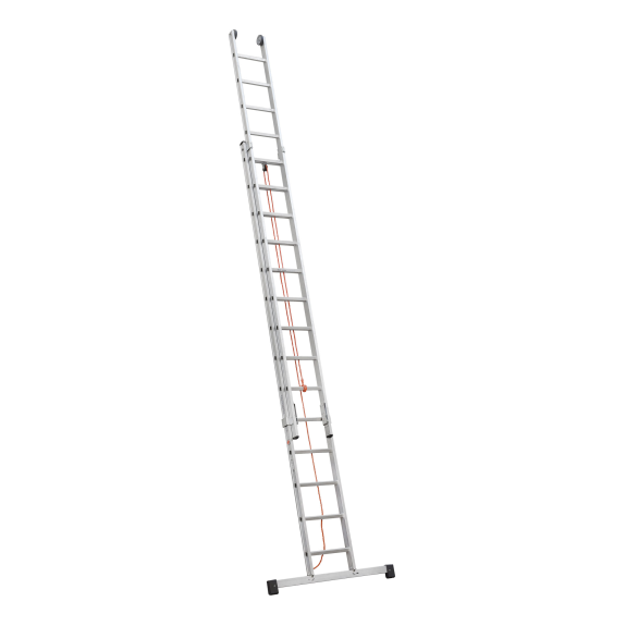 Iller Schiebeleiter in Industriequalität mit Seilzug und Traverse 2x16 Sprossen-Beschreibung lesen