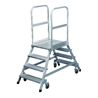Iller Podestleiter fahrbar mit gefederten Lenkrollen beidseitig begehbar Aluminium 4 Stufen-Beschreibung lesen