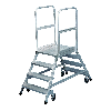 Iller Podestleiter fahrbar mit gefederten Lenkrollen beidseitig begehbar Aluminium 4 Stufen