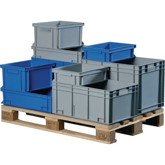 Conteneur de transport gerbables L600xl400xH120 mm gris PP poignée coquille parois latérales fermées 1,00 PCE-Leggi tutto