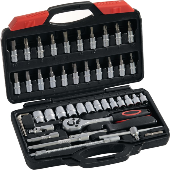Steckschlüsselsatz  45-teilig  1/4 Zoll Schlüsselweiten 4-14 mm Anzahl Zähn-Beschreibung lesen