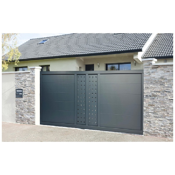 Portail coulissant en aluminium RAL7016 4m x 1,70m-Lire la description