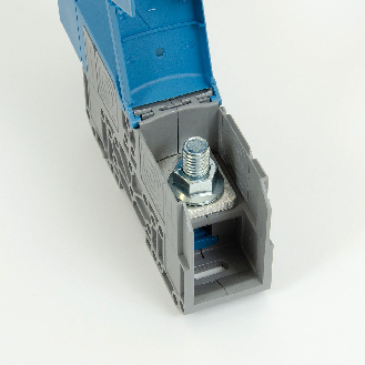 Morsetto di connessione a vite 150 mm² M12 per guida DIN con coperchio protettivo-Leggi tutto