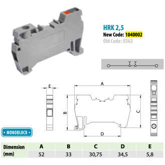Bornier hybride à vis/ressort 2,5 mm² pour rail DIN-Lire la description
