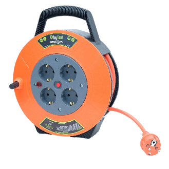 Carrete de cable de extensión compacto de 10m con 4 enchufes IP20-Leer más