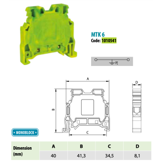 Morsetto di connessione a vite per guida DIN 6 mm², 2 fili, grigio-Leggi tutto