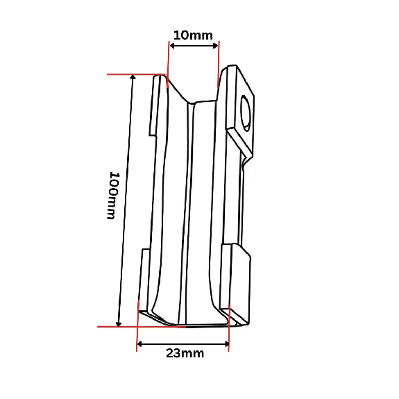 Insert de guidage pour voitures, surface de glissement arrondie, 100x23x35, 10 mm-Lire la description