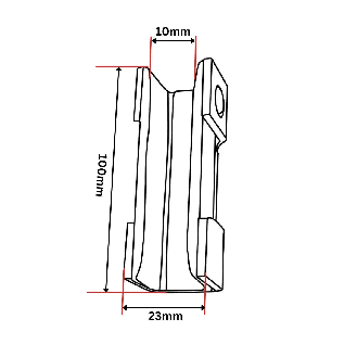 Insert de guidage pour voitures, surface de glissement arrondie, 100x23x35, 10 mm-Lire la description