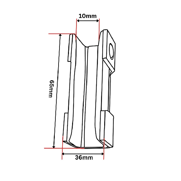 Insert de patin de guidage avec support 65x36x33 10 mm-Lire la description