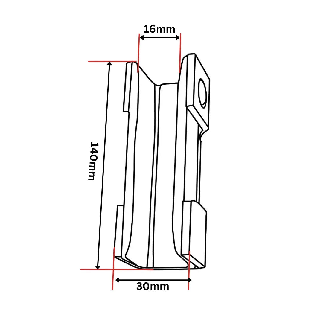 Insert de patin de guidage pliable 140x30x30 avec tige 16 mm-Lire la description