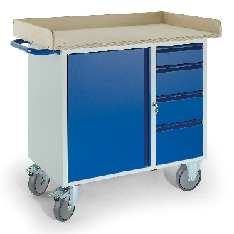 Montagewagen mit Holzrand, 4 Schubladen und Stahlschrank-Beschreibung lesen