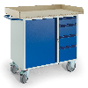 Montagewagen mit Holzrand, 4 Schubladen und Stahlschrank