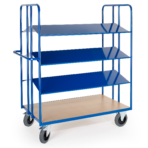 Kommissionierwagen mit 4 Blechladeflächen-Beschreibung lesen