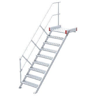 Aluminium-Podesttreppe 45° mit geriffelten Stufen-Beschreibung lesen