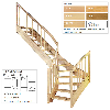 1/2 gewendelte Treppe 252-280 cm in weißem Ahorn mit konvexem Geländer