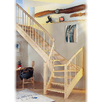 Viertelgewendelte Treppe 252-280 cm in weißem Ahorn mit konvexem Geländer-Beschreibung lesen